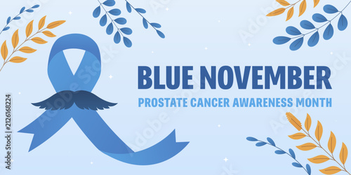 Blue November Prostate Cancer Awareness Landscape Banner with Mustache