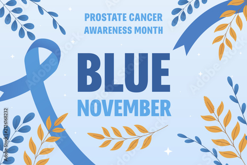 Blue November Prostate Cancer Awareness Banner Template with Leaves