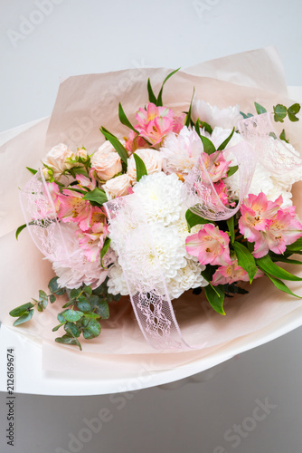 Wedding Bridal bouquet classic shapes in pink tones.Wedding floristry Stock Photo