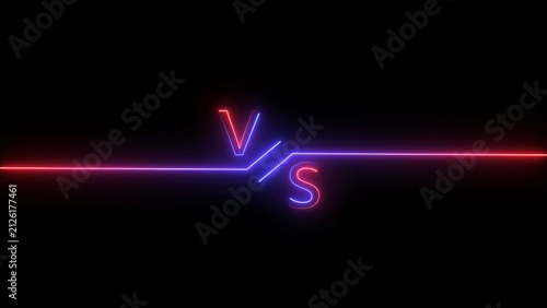Fotografía Neon glowing vs versus sign with red and blue light lines on a dark background f