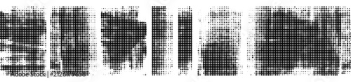 Set of halftone grunge textures, distressed dot patterns, black and white vector elements for design
