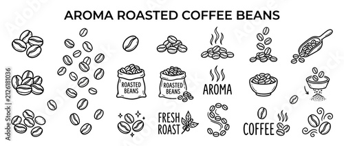 Hand-drawn coffee beans illustration set isolated on transparent background