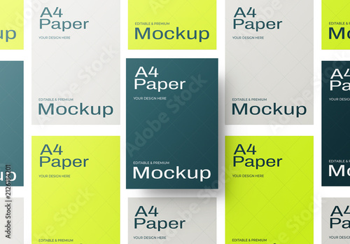 Top View A4 Flyer Mockup Collection with Paper Grid Layout