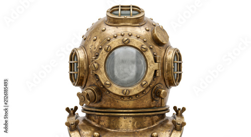 Quadro su tela Vintage brass diving helmet with porthole windows and bolted construction
