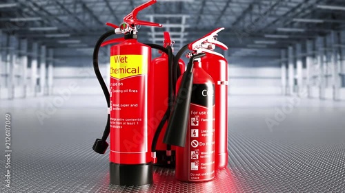 Fire Extinguisher Safety Equipment Rotation 4K Industrial Loop Animation