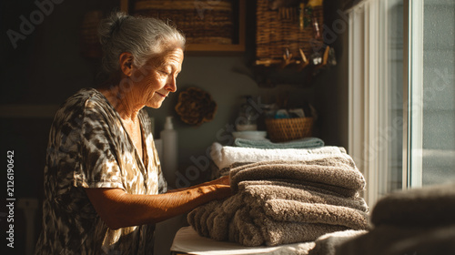 Senior woman reading a book at home. Elderly female enjoying literature in cozy living room setting.