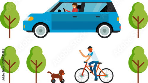 Modern family enjoying outdoor activities. Young adults cycling and driving in a park setting.