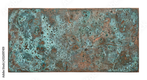 Obraz na płótnie Textured weathered copper surface with verdigris patina and pitting