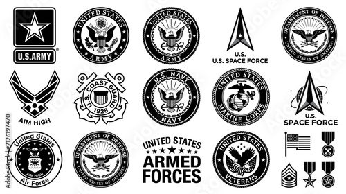 Collection of US Military Service Emblems and Insignia