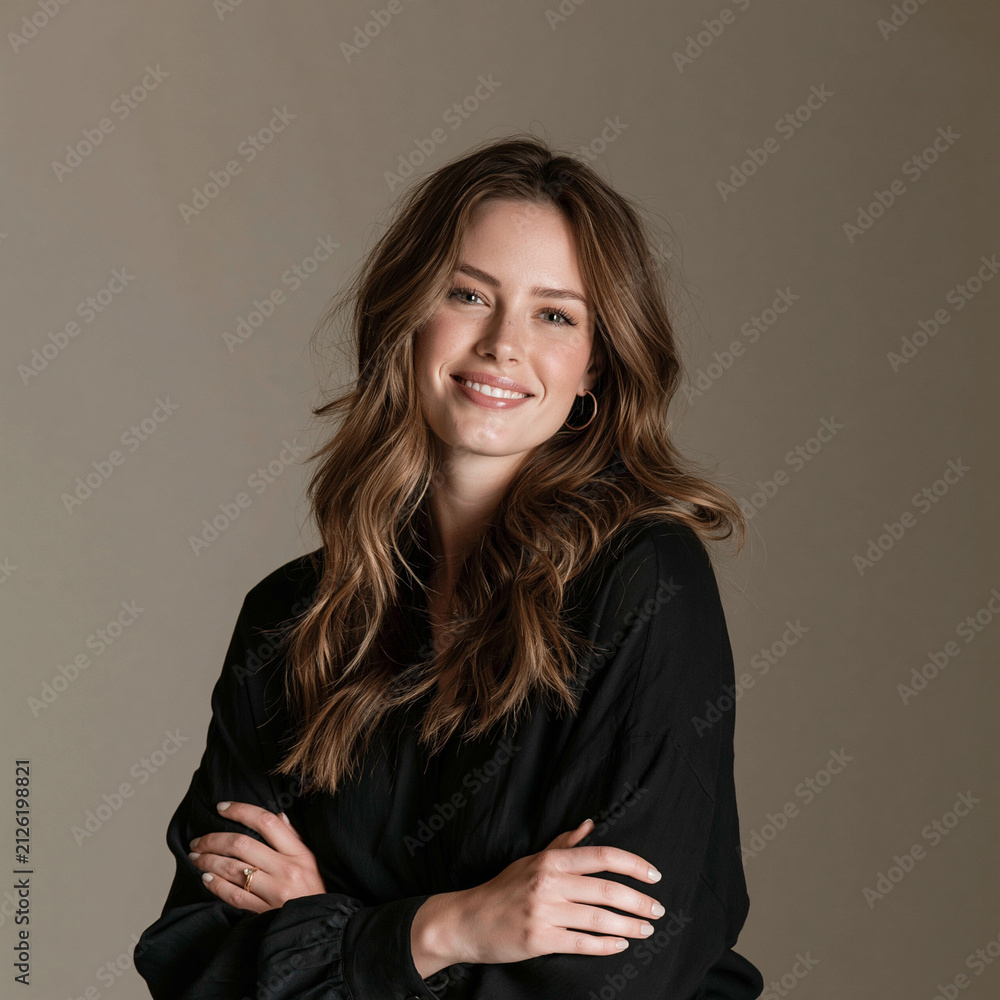 Obraz premium wedding planner in elegant studio portrait, elegant female wedding planner representing luxury event planning services, successful wedding organizer portrait for bridal industry and business branding