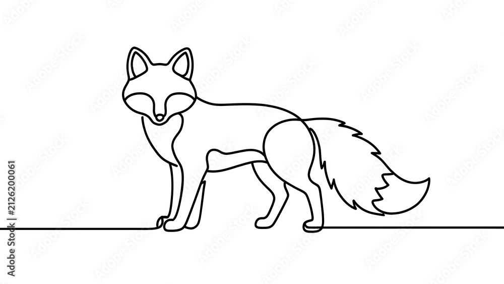 Naklejka premium Minimalist fox line art illustration white background.