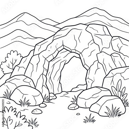 Cave entrance in rocky landscape