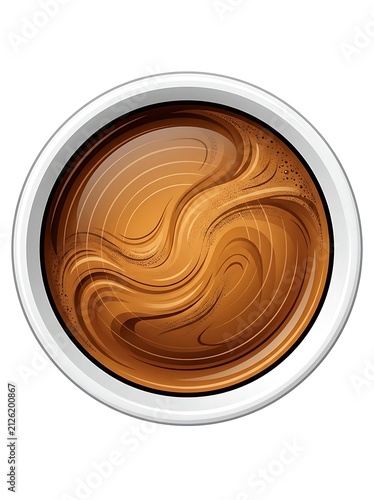 Top view of a cup of fresh espresso with swirling crema