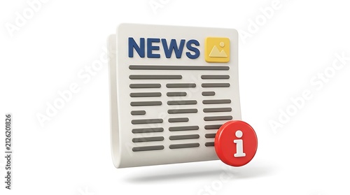 3d news newspaper icon with red information sign button