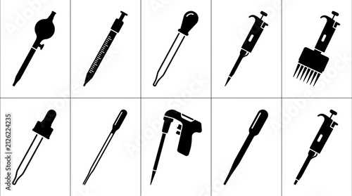 Pipette And Dropper Icon Vector Set Featuring Laboratory Equipment And Medical Tools