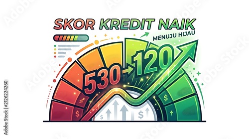 Credit score improvement concept with a gauge and rising arrow