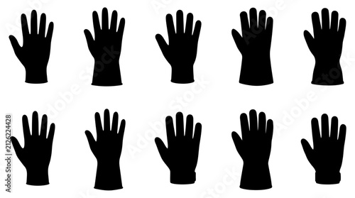 Rubber Glove Silhouette Collection Set of Ten Protective Working Hand Icons