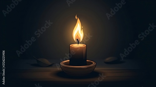Single burning candle in a dark room casting a warm glow