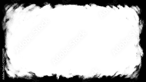 Grunge texture border frame background showcases soft feathered abstract overlay layout with dirty damaged backdrop elements. Rough edge paint effect design for photo banner clip art.