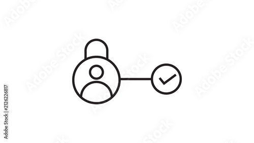 Minimalist icon of padlock shaped like human profile connected to checkmark symbol line