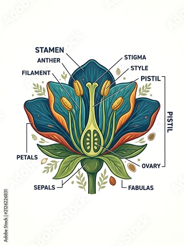 Educational diagram of flower parts including pistil and stamen