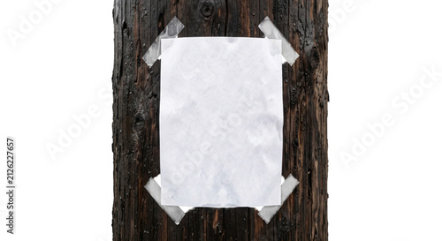 Bild auf Leinwand Blank white paper notice taped to a weathered wooden utility pole