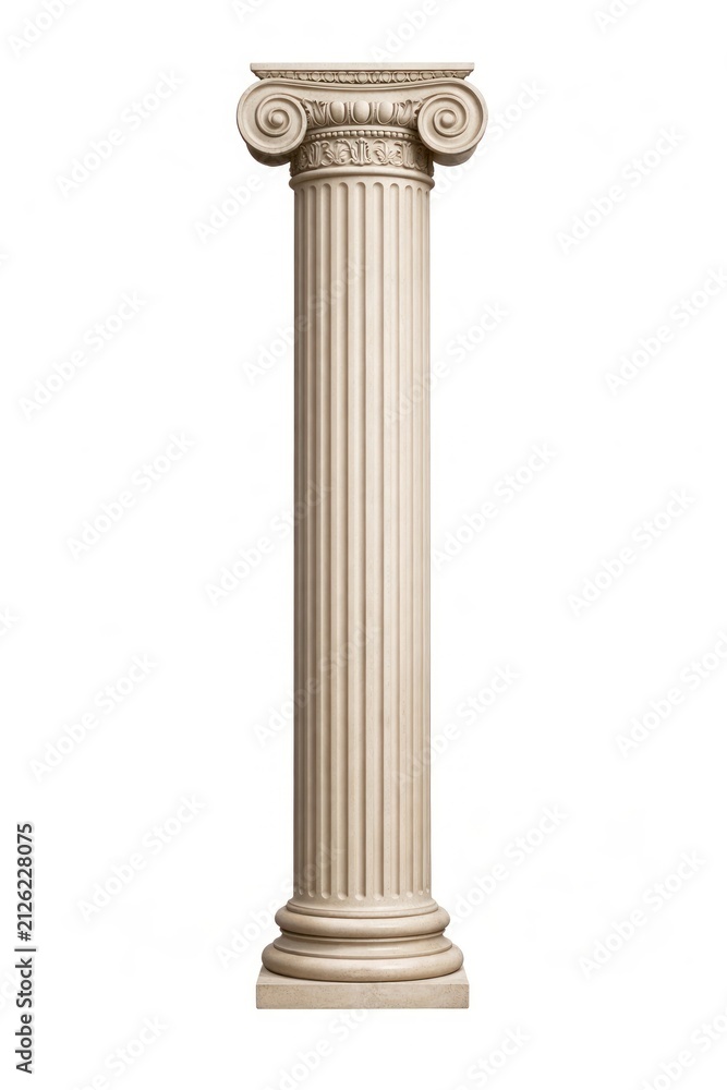 Fototapeta premium Classical Ionic column with ornate capital and fluted shaft design.
