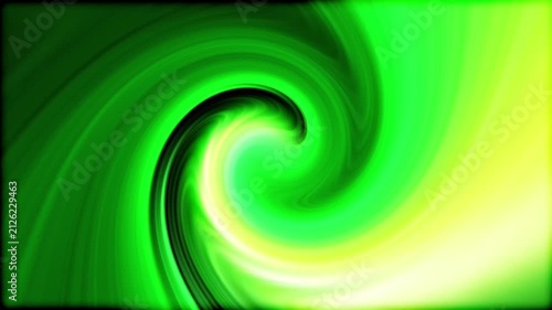 Abstract background with vibrant green and lime glowing spiral swirl vortex motion. Dynamic fluid light wave twirl layout for futuristic digital technology energy motion video backdrop banner