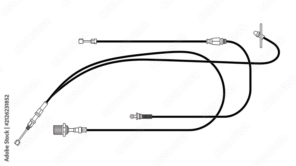 Obraz premium Black control cables with connectors white background.