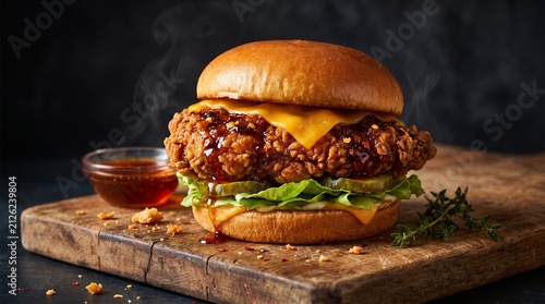 Crispy Fried Chicken Burger with Spicy Glaze and Cheddar