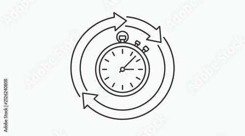 Stopwatch icon surrounded by circular arrows represents the concept of time efficiency and continuous process optimization.