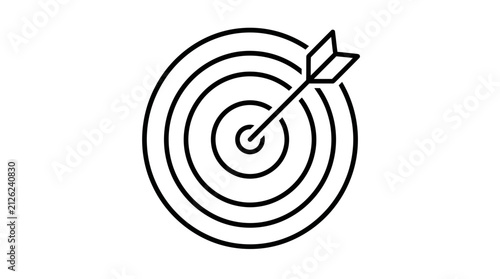 Target icon with a centered arrow illustrates precision and goal achievement in strategic business planning.