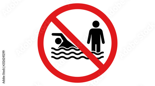 No Swimming and No Wading Red Prohibition Sign Vector Illustration