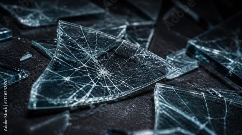 Shattered Glass Shards on Dark Surface