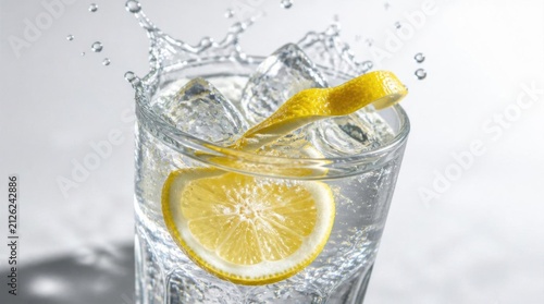 Refreshing Lemon Water in Glass with Ice and Twist