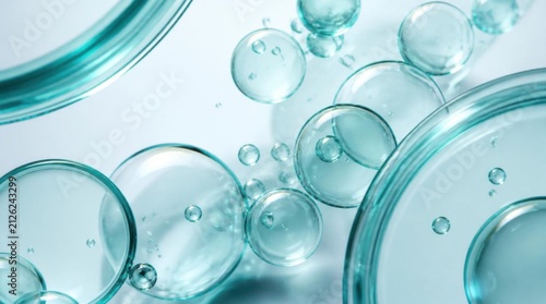 Blue Bubbles Floating Across Glass Petri Dish