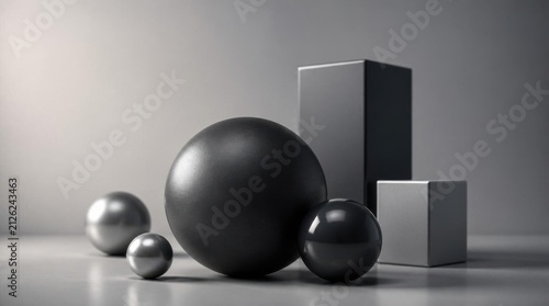 Glossy Black Spheres and Metallic Cubes in Minimal Studio