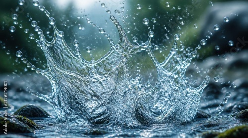 Cascading Water Splash in a Blue Green Stream