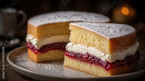 Delicious Layered Sponge Cake with Cream and Raspberry Jam