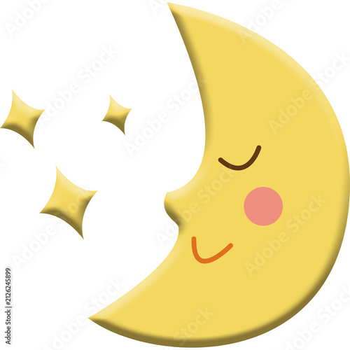 Fotografie Cute Yellow Crescent Moon Sleeping with Stars Cartoon Vector Isolated
