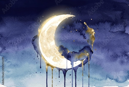 Dripping Crescent Moon Abstract Art.