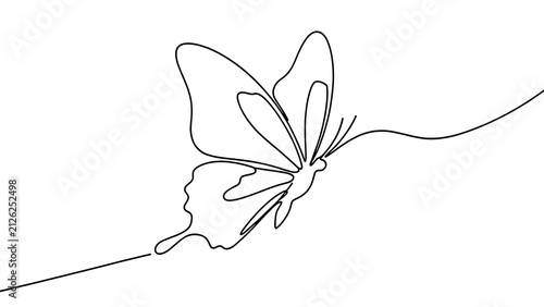 Minimalist butterfly line art on white background.
