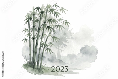 Watercolor Bamboo Grove With 2023 Mist.