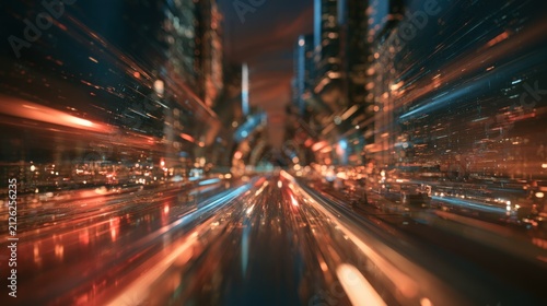 Speeding through city lights at night blur motion effect