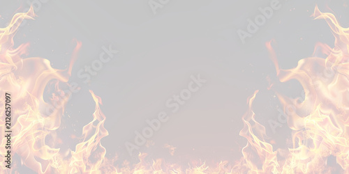 Vivid orange and yellow flames flickering upwards over a dark black background with glowing embers on transparent background
