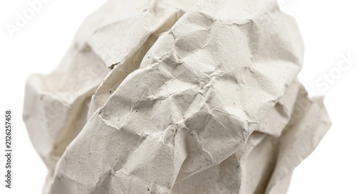 Bild auf Leinwand Close-up textured detail of a crumpled off-white paper ball against a white back
