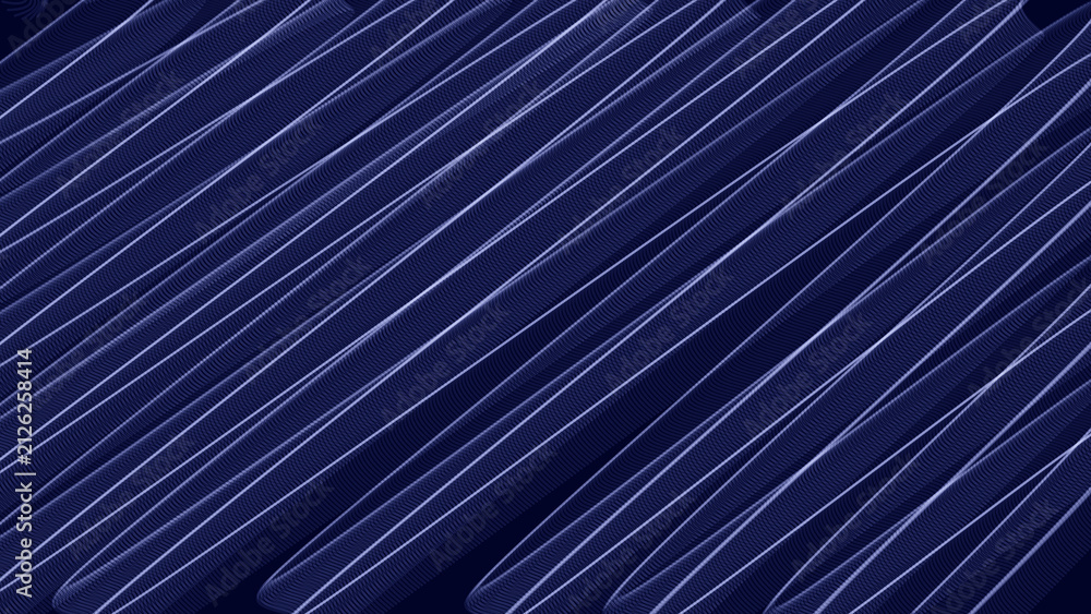 Fototapeta premium Seamless pattern of diagonal glowing parallel lines running across a dark blue texture background.