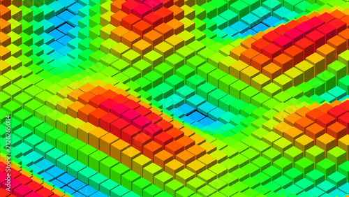 Abstract Isometric 3D Block Heatmap Background With Wave Terrain Topography