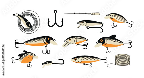 Obraz na plátně Fishing lure set with hooks and tackle accessories