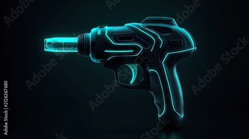 Futuristic handheld device emits brilliant cyan light against a dark background